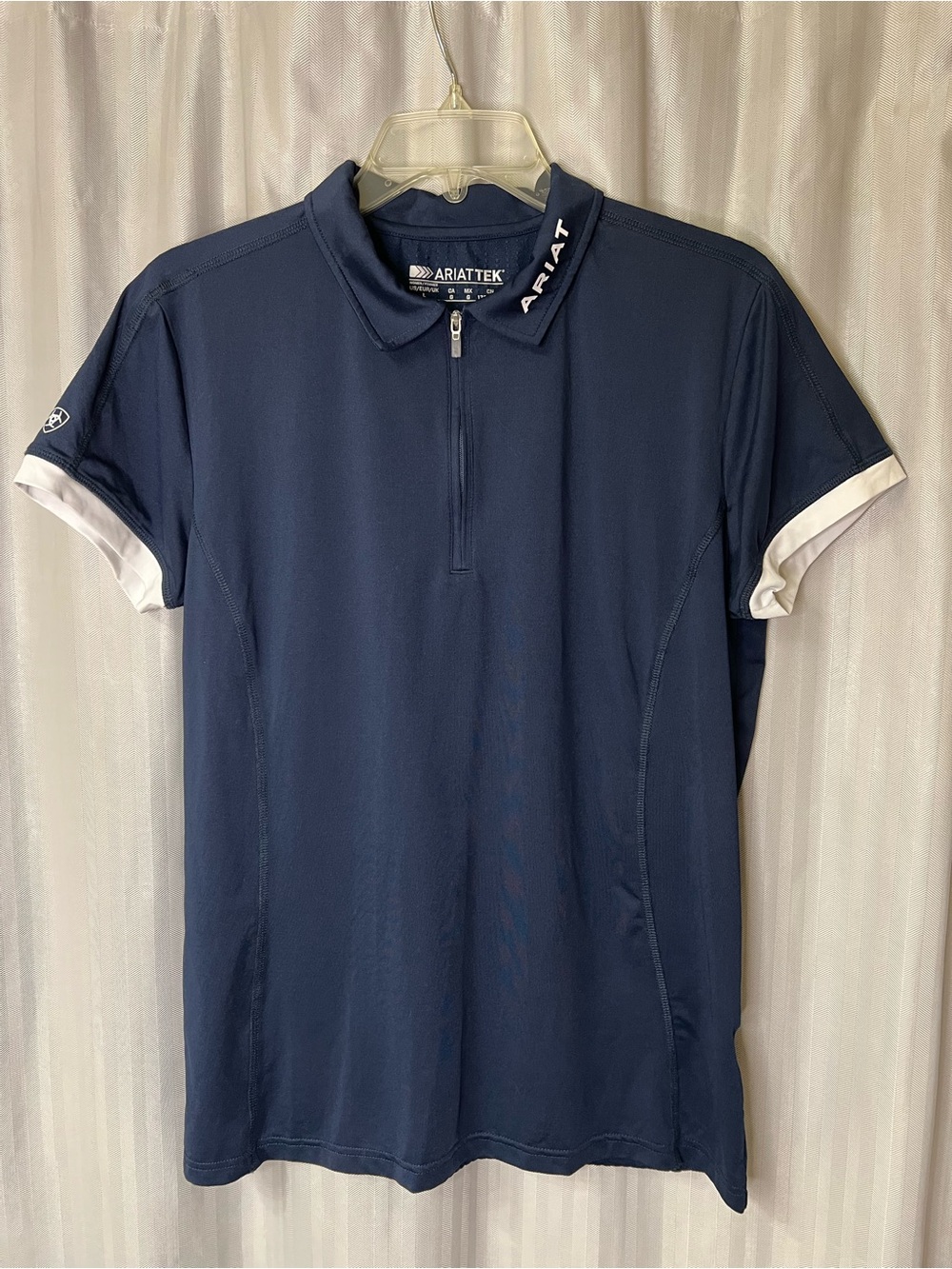 Ariat Tek Navy Polo with White Sleeve Trim size Large